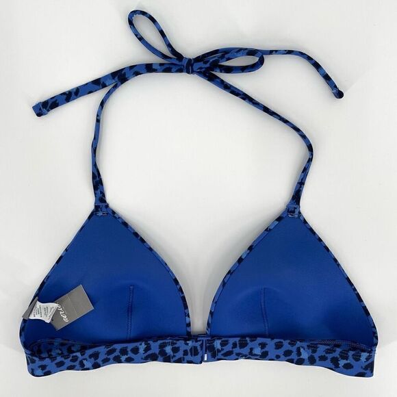 Aerie Lightly Lined Leopard Print Triangle Bikini Swimsuit Top Blue Women Medium - Picture 2 of 4